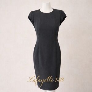 Lafayette 148 Black Sheath Dress Cap Sleeve Stretch Career Size 4